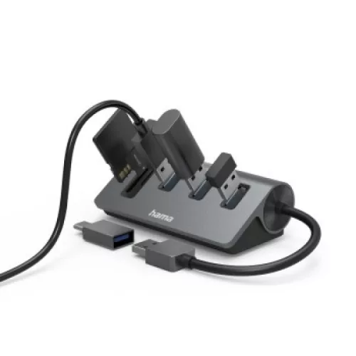 Hama USB 3.2 Gen1 Dokkoló 3x USB porttal, Type-C OTG adapterrel és kártyaolvasóval (200140)