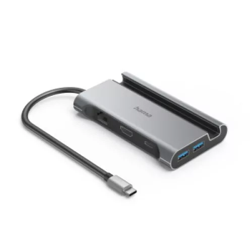 Hama USB-C dokkoló adapter 7in1 (3x USB, 2x USB-C, HDMI, LAN, PD) (200143)