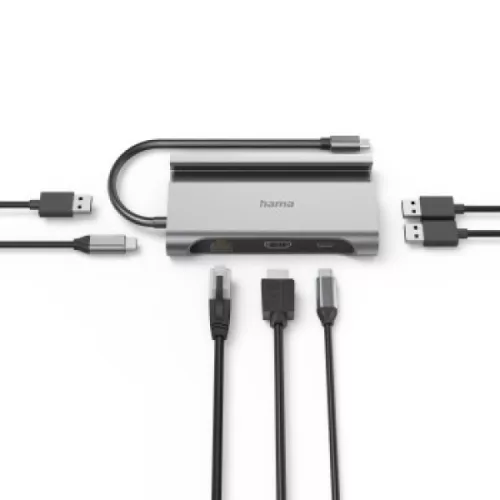 Hama USB-C dokkoló adapter 7in1 (3x USB, 2x USB-C, HDMI, LAN, PD) (200143)