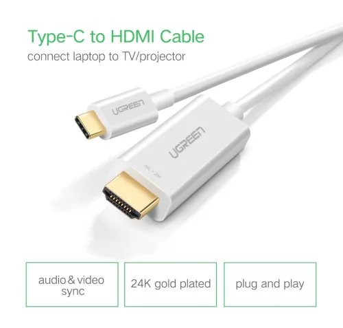 UGREEN USB-C - HDMI kábel apa - apa ABS ház 1.5 m fehér MM121
