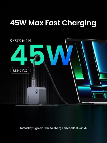 UGREEN Nexode Pro 45W két USB-C GaN gyorstöltő EU X707