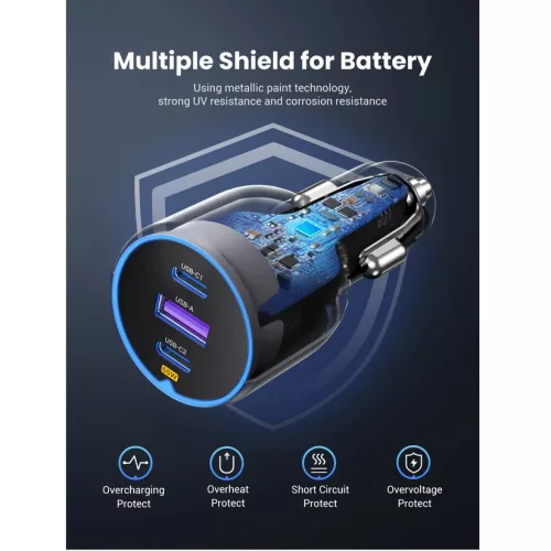 UGREEN 75W 3 portos autós gyorstöltő EC703