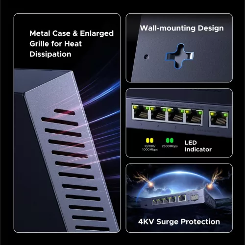 UGREEN 6 portos 2.5 Gigabit Ethernet switch CM753
