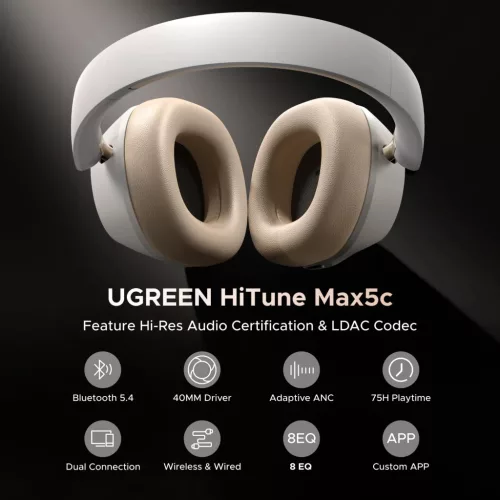 UGREEN HiTune Max5c hibrid aktív zajszűréssel fejhallgató fehér HP203