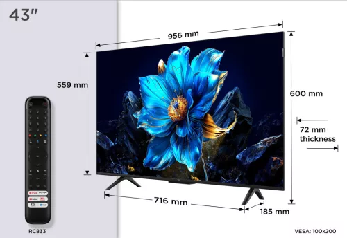 TCL 43" 43P7K QLED 109cm 4K Google TV