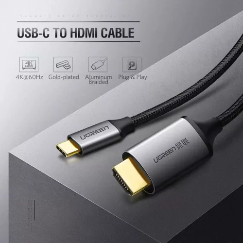 UGREEN USB-C - HDMI apa - apa kábel alumínium ház 1.5 m szürke fekete MM142