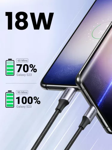 UGREEN USB-A - USB-C gyorstöltés kábel 3A Max fekete 1 m US288