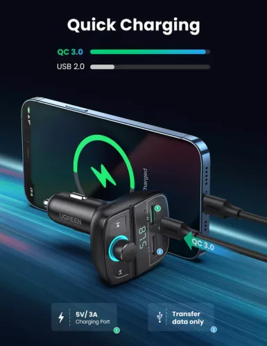 UGREEN Bluetooth autós töltő 5.0+PD+QC3.0+USB Flash Drive+TF fekete CD229