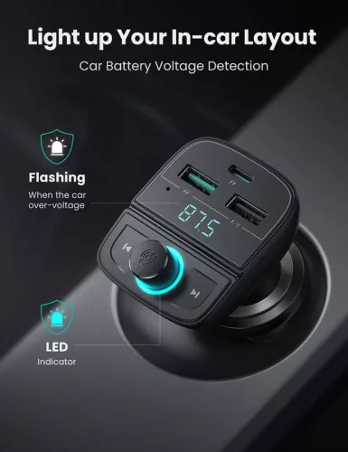 UGREEN Bluetooth autós töltő 5.0+PD+QC3.0+USB Flash Drive+TF fekete CD229