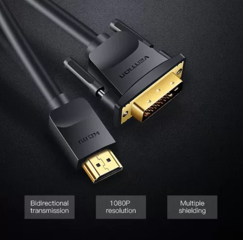 Vention HDMI -> DVI, (fekete), 5m, kábel