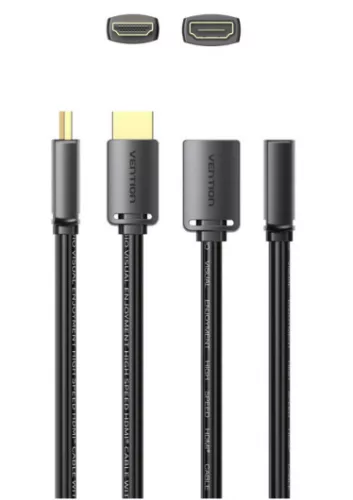 Vention HDMI/M -> HDMI/F (4K, HD, PVC, fekete), 1m, kábel