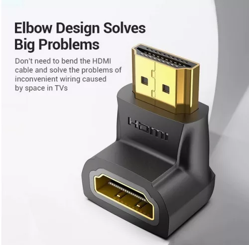 Vention HDMI/M (90fokos) -> HDMI/F (4K,fekete), adapter