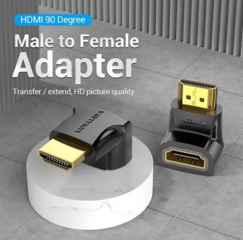 Vention HDMI/M (90fokos) -> HDMI/F (4K,fekete), adapter