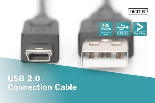 DIGITUS AK-300130-030-S High Speed 2.0 mini USB B - USB type A kábel 3m