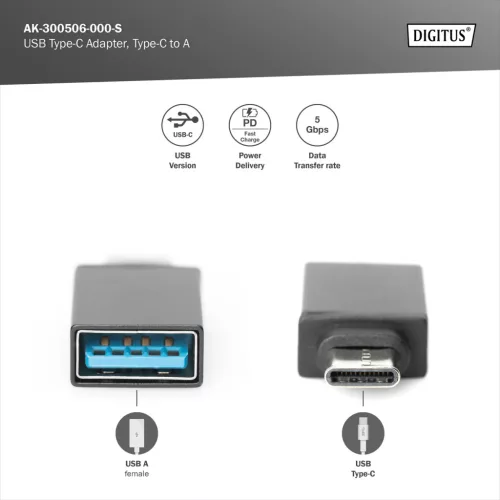 DIGITUS AK-300506-000-S USB 3.0 Type A anya USB 3.0 Type C apa adapter