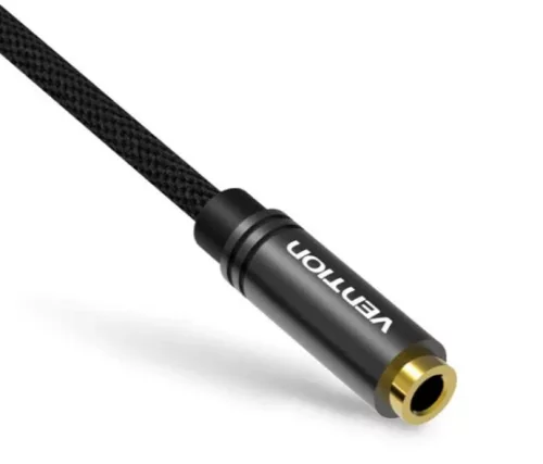 Vention 3.5mm jack/M -> 2*3.5mm jack/F,  (szövet, stereo splitter, fekete), 0,3m, kábel