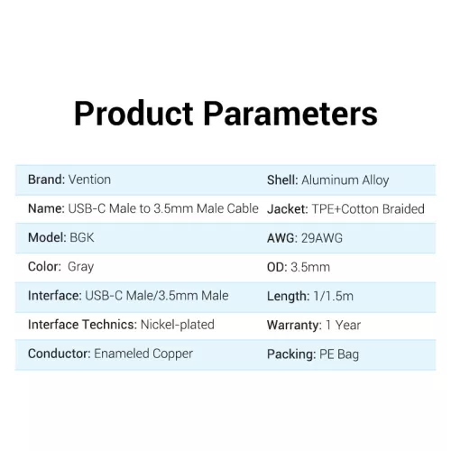 Vention USB-C/M -> 3.5mm Jack ,1m, kábel