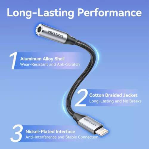 Vention 3.5mm jack/F -> Lightning, 0,1m, kábel