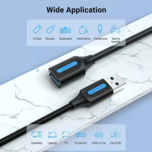 Vention USB-A 3.0/M -> USB-A 3.0/F,  (hosszabbító,PVC), 1,5m, kábel