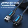 Vention USB-A 2.0/M -> USB-A 2.0/F  (hosszabbító, PVC fekete), 0,5m, kábel