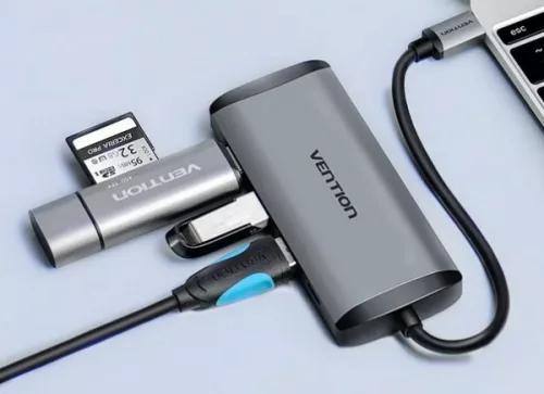 Vention USB-C -> HDMI/3*USB3.0/RJ45/PD, ( 6-1,szürke), 0,15m, konverter