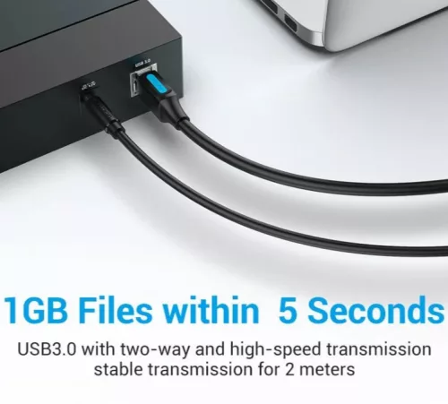 Vention USB-A 3.0/M -> USB-B/M, (PVC,fekete), 1m, kábel