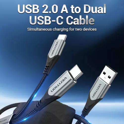 Vention USB-A/M -> 2*USB-C/M, 0,5m, (3A,60W), kábel