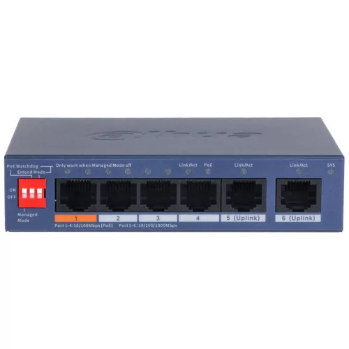 Dahua CS4006-4ET2GT-60 4x10/100 Mbps PoE + 2x1 Gbps uplink, 60W, Cloud Managed PoE Switch