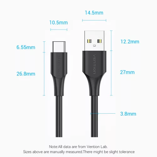 Vention USB-A 2.0/M -> USB-C/M, 1,5m, (3A,fehér), kábel