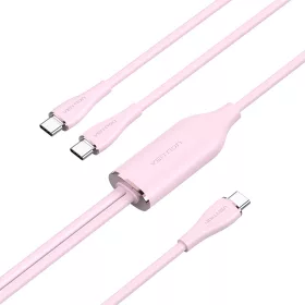  Vention USB-C 2.0/M -> 2*USB-C/M,  (5A,szilikon,pink), 1,5m, kábel