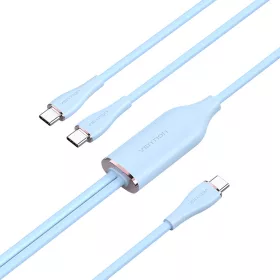   Vention USB-C 2.0/M -> 2*USB-C/M,  (5A,szilikon,kék), 1,5m, kábel
