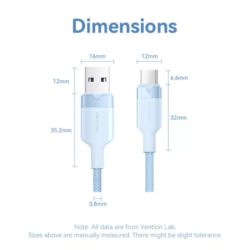 Vention USB-A 2.0/M -> USB-C/M, 1m,(blue,3A), kábel