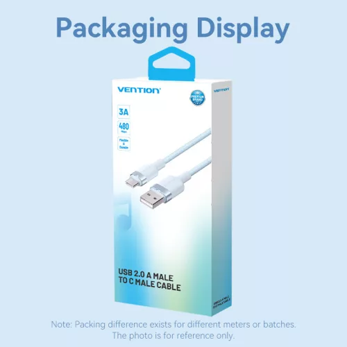 Vention USB-A 2.0/M -> USB-C/M, 1m,(blue,3A), kábel
