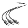 Vention USB-A 2.0/M -> USB-C/Lightning/Micro USB-B, 1,5m,(fekete,3A,3in1), kábel