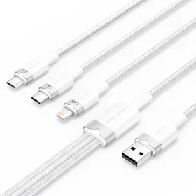  Vention USB-A 2.0/M -> USB-C/Lightning/Micro USB-B, 1,5m,(fehér,3A,3in1), kábel