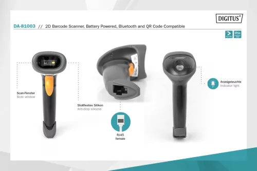 DIGITUS DA-81003 BT/RJ45/USB 1D/2D kézi vonalkódolvasó USB kit állvánnyal