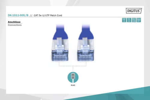 DIGITUS DK-1511-005/B Cat.5e U/UTP PVC 0,5m kék patch kábel