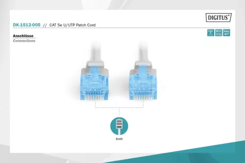 DIGITUS DK-1512-005 Cat.5e U/UTP PVC 0,5m szürke patch kábel
