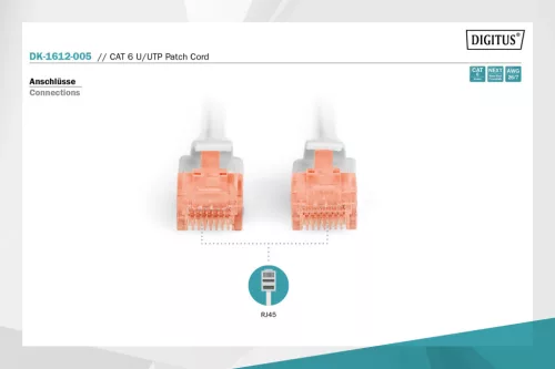 DIGITUS DK-1612-005 Cat.6 U/UTP PVC 0,5m szürke patch kábel
