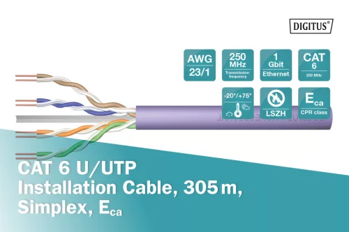 DIGITUS DK-1613-VH-305 Cat.6 U/UTP 250MHz Eca LSZH 305m lila fali kábel