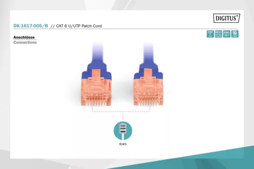 DIGITUS DK-1617-005/B Cat.6 U/UTP LSZH 0,5m kék patch kábel