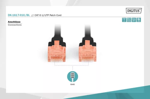 DIGITUS DK-1617-010/BL Cat.6 U/UTP LSZH 1m fekete patch kábel