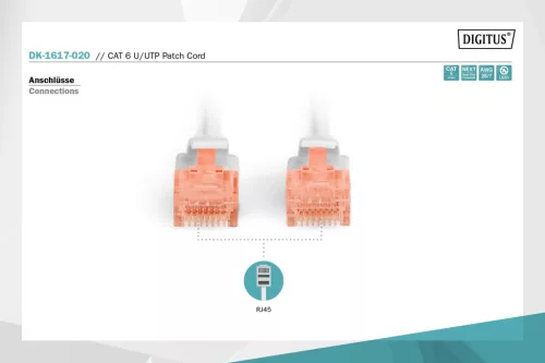 DIGITUS DK-1617-020 Cat.6 U/UTP LSZH 2m szürke patch kábel