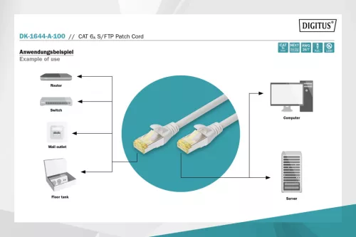DIGITUS DK-1644-A-100 Cat.6A S/FTP LSZH 10m kék patch kábel