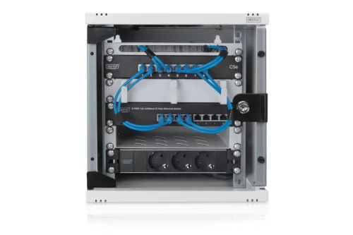 DIGITUS DN-10-05U-1 10" 6U 330x312x300mm üvegajtós szürke fali rack szekrény