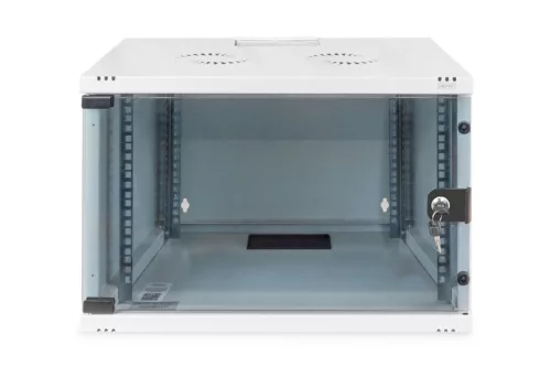 DIGITUS DN-19 07U-S-1 19" 7U 370x540x400mm lapraszerelt üvegajtós szürke fali rack szekrény