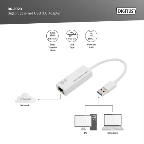 DIGITUS DN-3023 vezetékes USB 3.0 Gigabit Ethernet adapter
