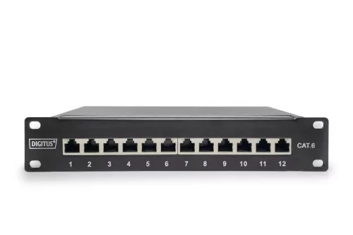 DIGITUS DN-91612S Cat.6 12port asztali fekete árnyékolt patch panel