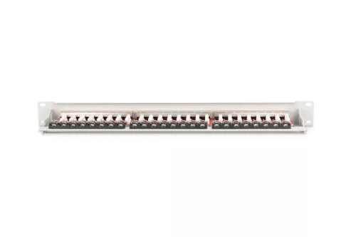 DIGITUS DN-91624S-EA 19" 1U 24port Cat.6A kompakt szürke árnyékolt patch panel