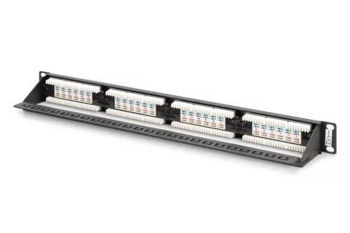 DIGITUS DN-91624U-CR 19" 1U 24port Cat.6 kompakt fekete árnyékolatlan patch panel
